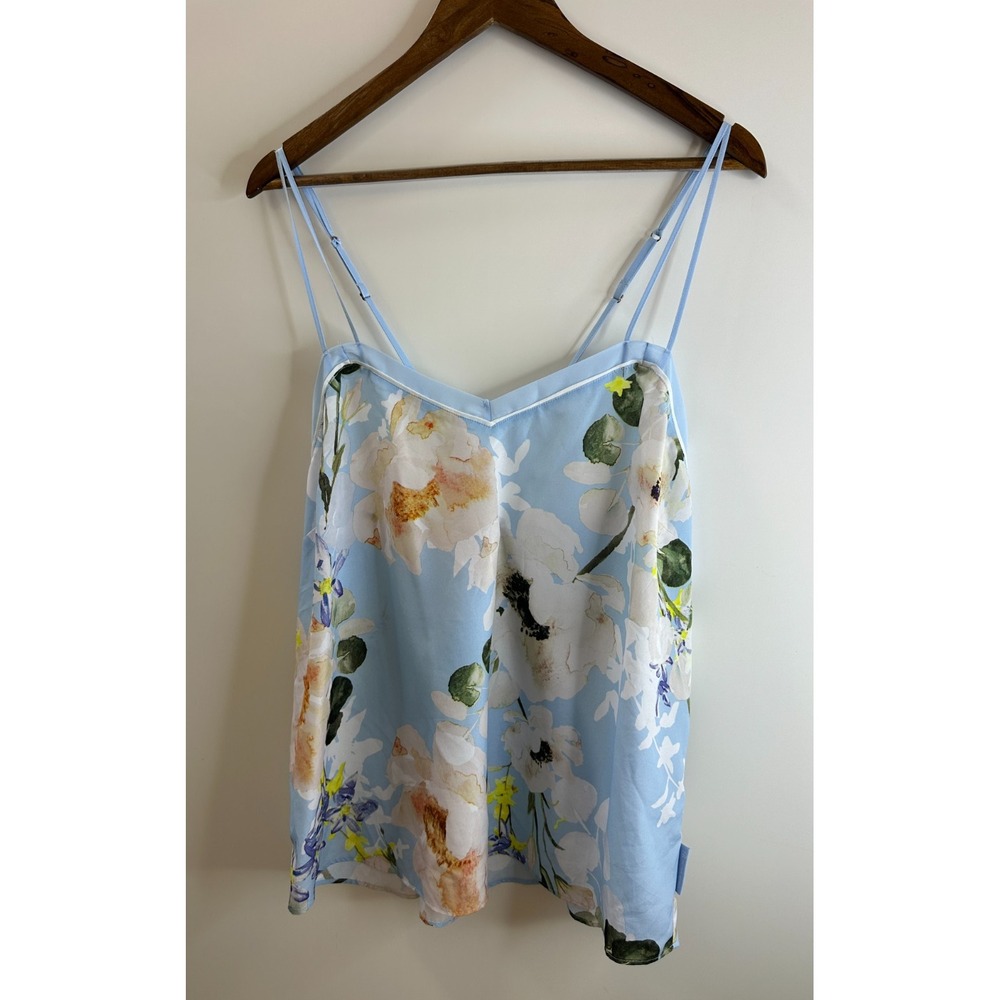 B by Ted Baker Floral Pajama Cami Top Blue Size 16 Strappy Sleepwear PF Satin - Picture 2 of 11